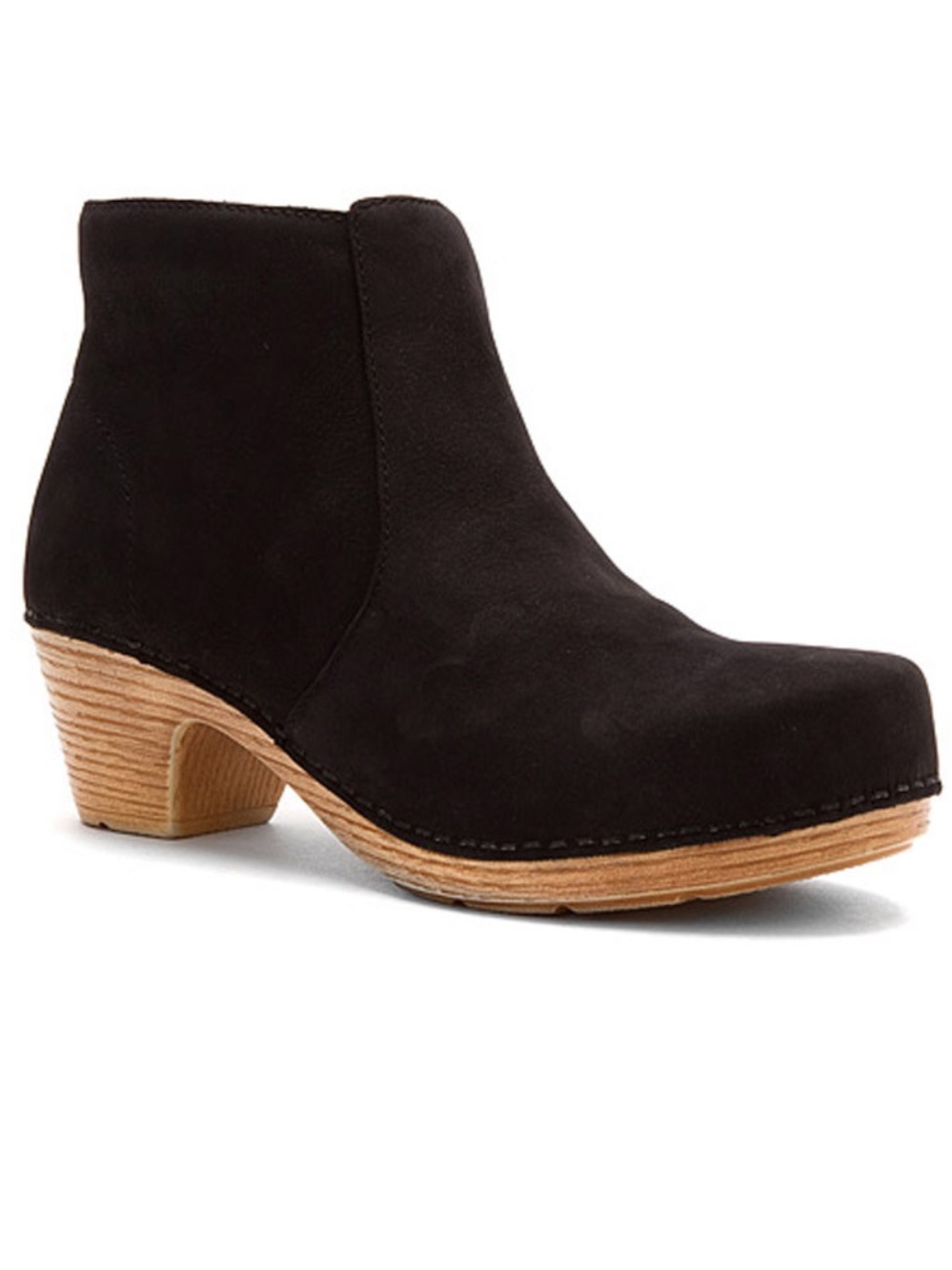 Dansko Maria Black Suede Ankle Boots with Wood-Tone Heel Size 39 (US 8.5-9)